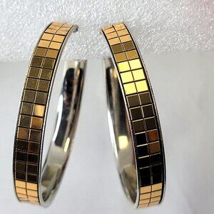 Tile Pattern Gold Tone Round Hoop Earrings